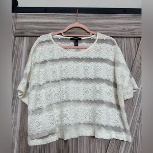 Forever 21 Ivory Lace Short Sleeve Blouse
